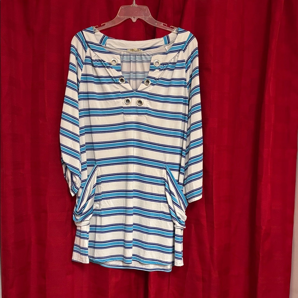 Striped Blue and White Women's Tunic Top